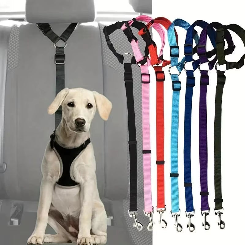 Solid Color Pet Car Seat Belt Nylon Lead Leash Backseat Safety Belt Adjustable Dogs Harness Collar Pet Accessories