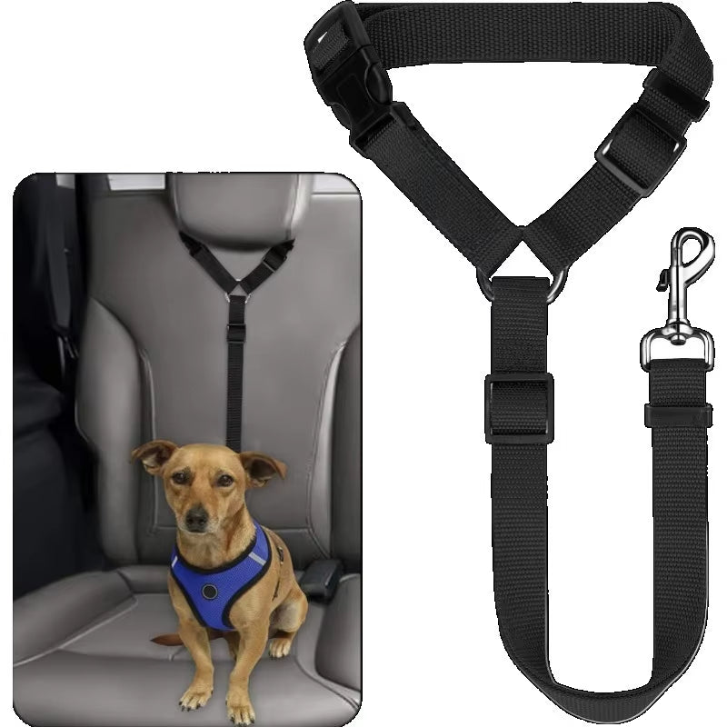 Solid Color Pet Car Seat Belt Nylon Lead Leash Backseat Safety Belt Adjustable Dogs Harness Collar Pet Accessories