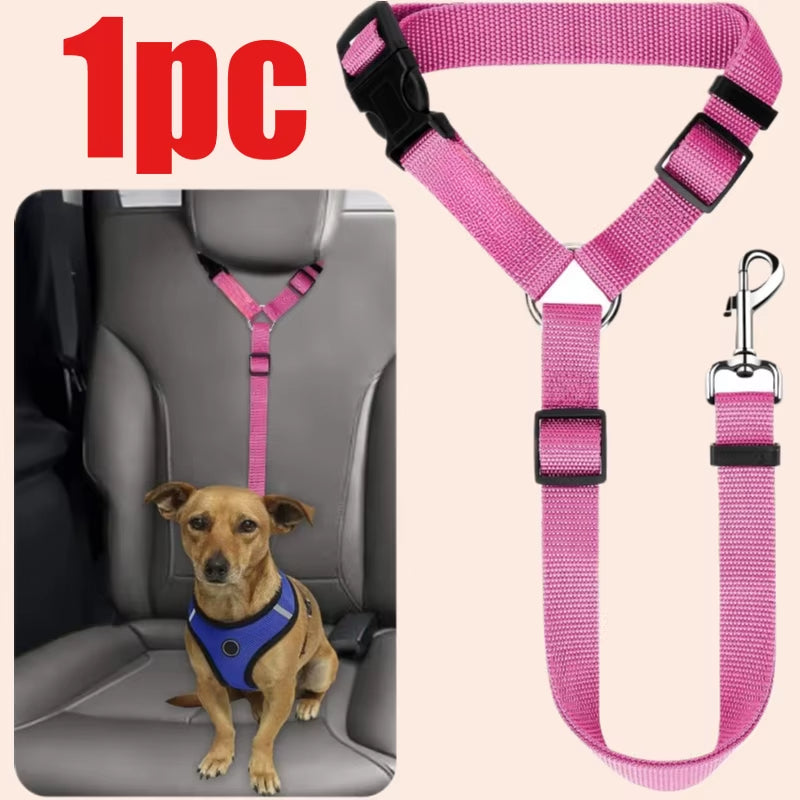 Solid Color Pet Car Seat Belt Nylon Lead Leash Backseat Safety Belt Adjustable Dogs Harness Collar Pet Accessories