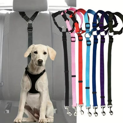 Solid Color Pet Car Seat Belt Nylon Lead Leash Backseat Safety Belt Adjustable Dogs Harness Collar Pet Accessories