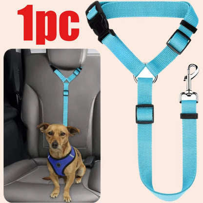 Solid Color Pet Car Seat Belt Nylon Lead Leash Backseat Safety Belt Adjustable Dogs Harness Collar Pet Accessories