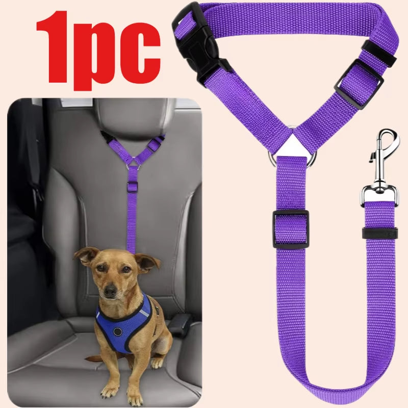 Solid Color Pet Car Seat Belt Nylon Lead Leash Backseat Safety Belt Adjustable Dogs Harness Collar Pet Accessories