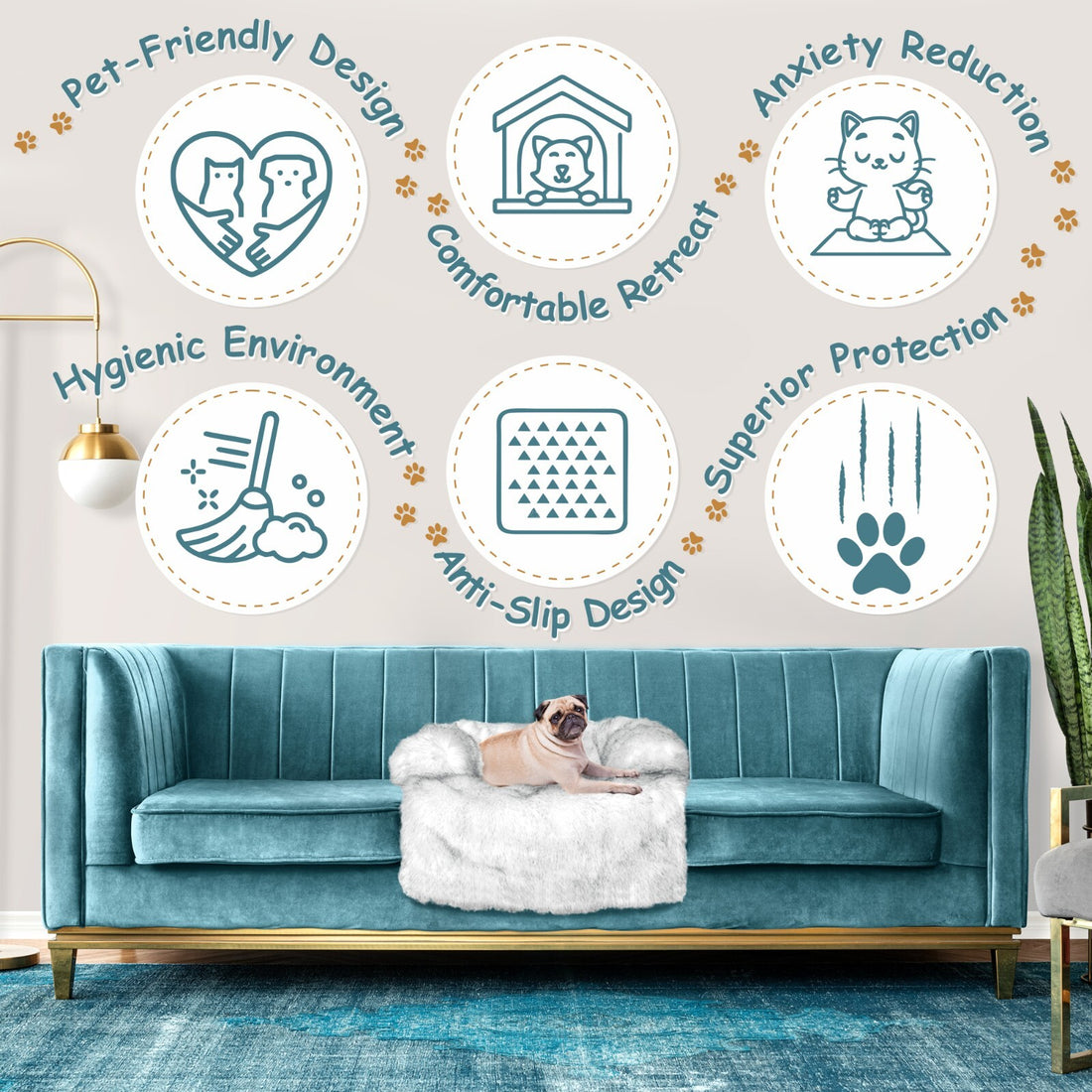 Large Calming Dog Bed, Luxury Fluffy Faux Fur Pet Couch and Furniture Protection