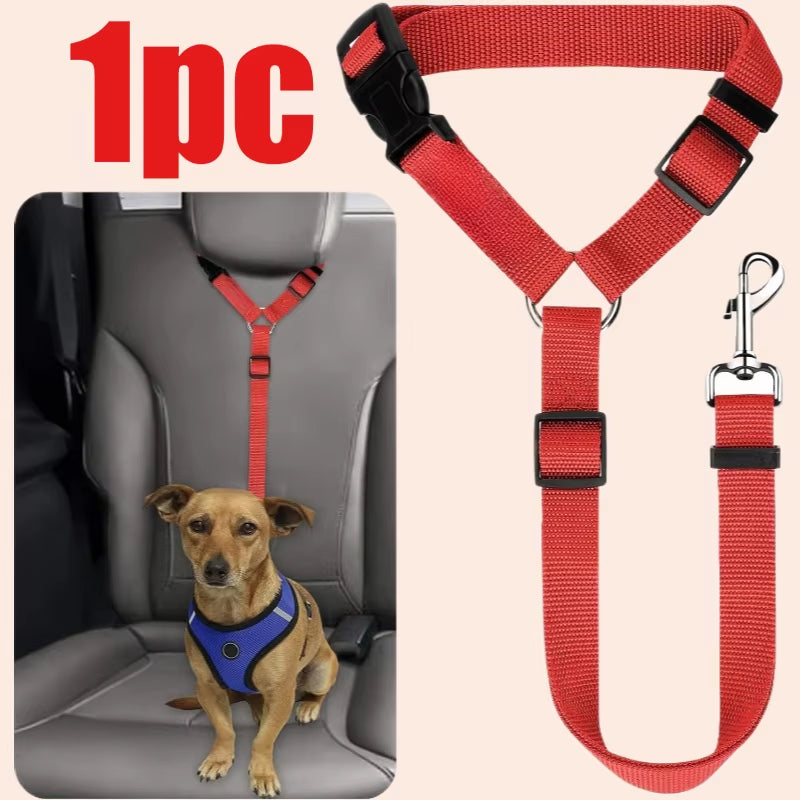 Solid Color Pet Car Seat Belt Nylon Lead Leash Backseat Safety Belt Adjustable Dogs Harness Collar Pet Accessories