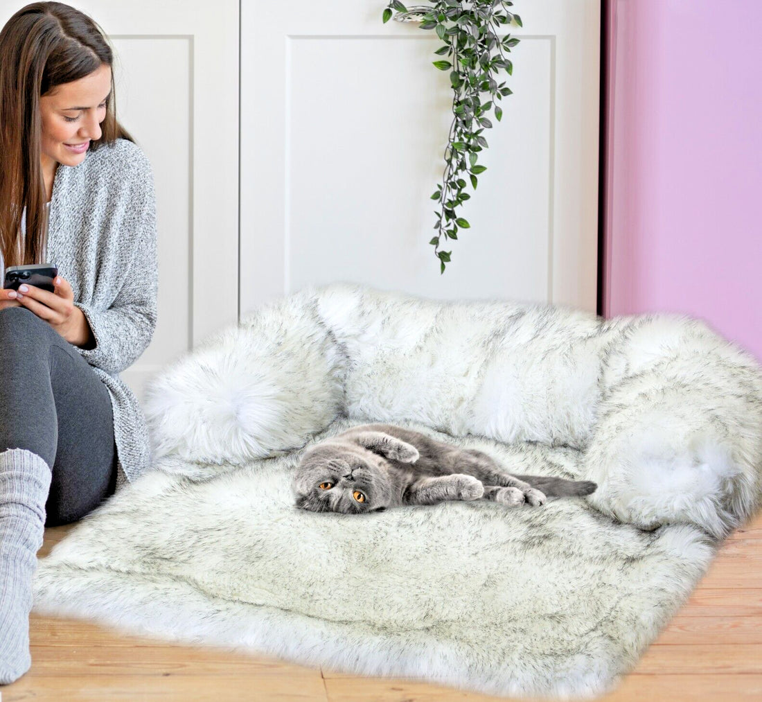 Large Calming Dog Bed, Luxury Fluffy Faux Fur Pet Couch and Furniture Protection