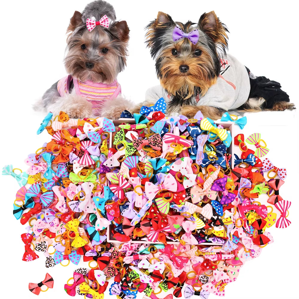 30PCS Dog Bow with Rubber Band Dog Hair Accessories Handmade Movable Puppy Bows for Dogs and Cats Cute Pet Accessories